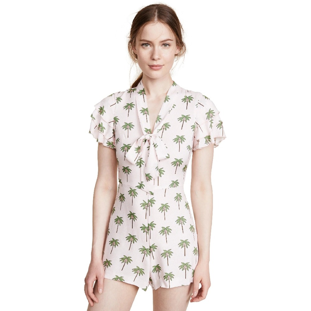 Alice + Olivia Macall Pink Striped Palm Tree Ruffle Romper Size 8